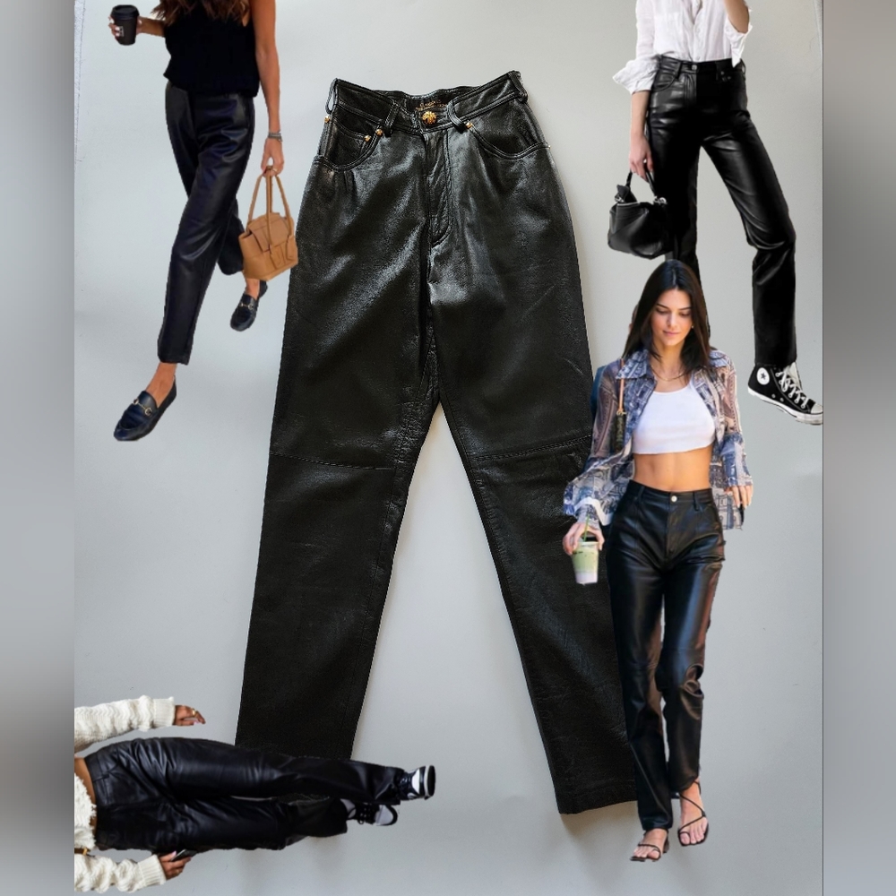 80s 90s Vintage Black Leather Pants Classiques for  Nordstrom 23W